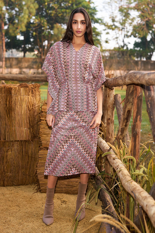 Chevron Knit Kaftan Top And Midi Skirt Set