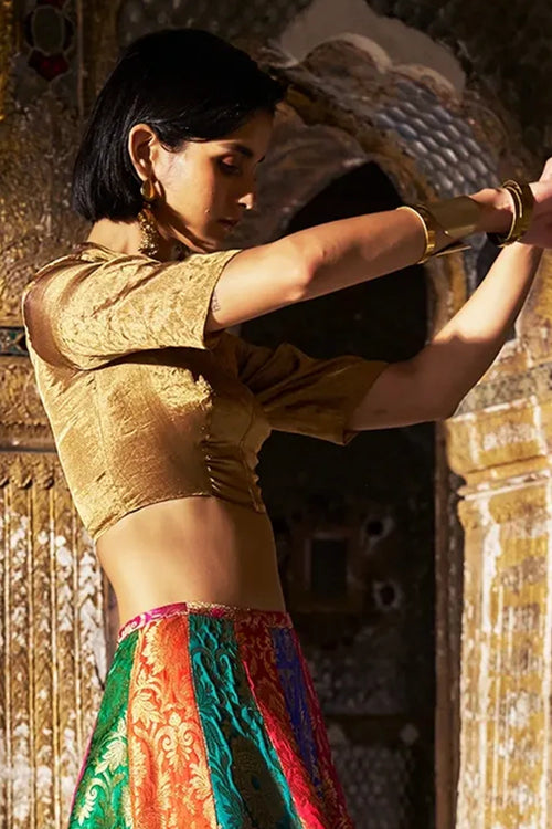 Gold Benares Tissue Cropped Zip Shirt