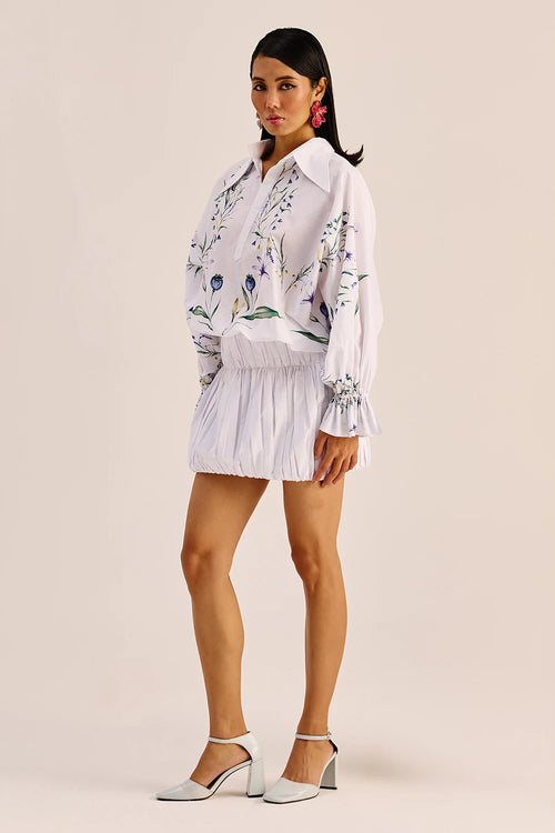 White Floral Embroidered Balloon Mini Dress
