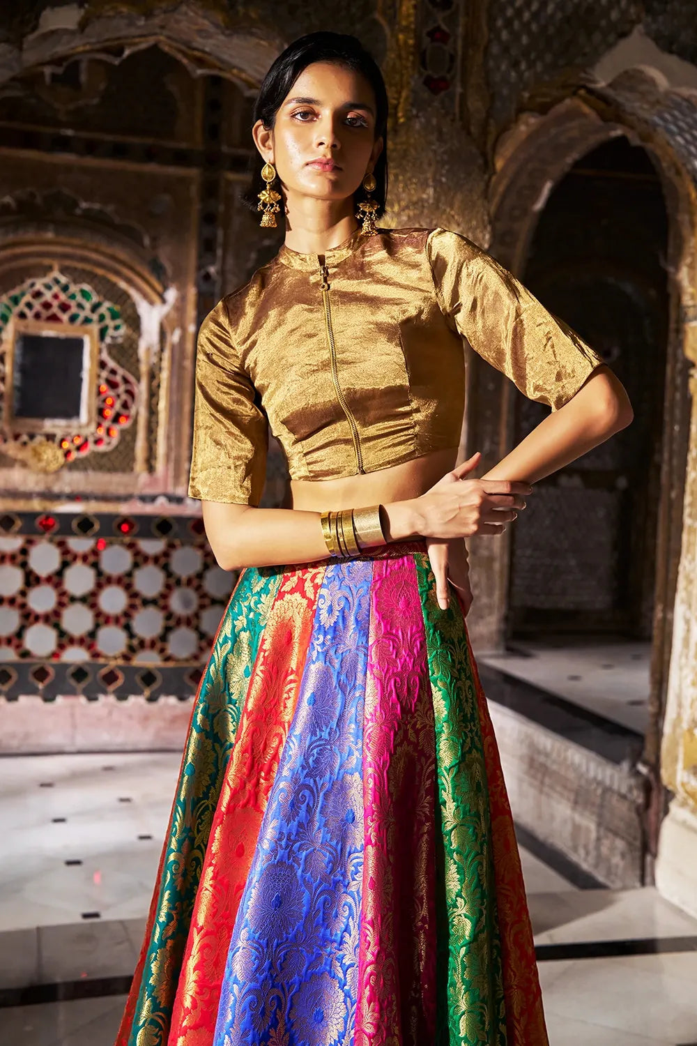 Benares Multicolour Flared Skirt Set