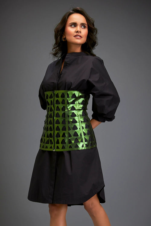 Black Structured Gleam Layered Shirt Dress