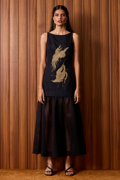 Astra Black Embroidered Maxi Dress
