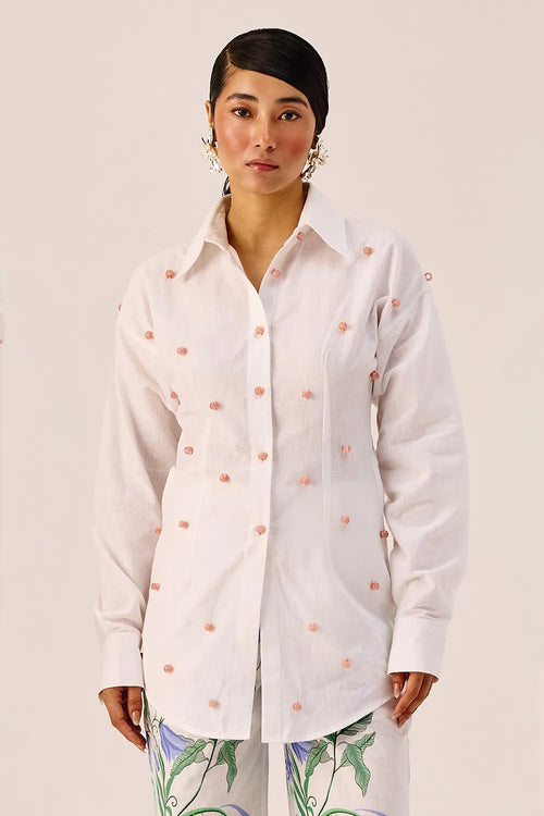 White Handmade Embellished Shirt