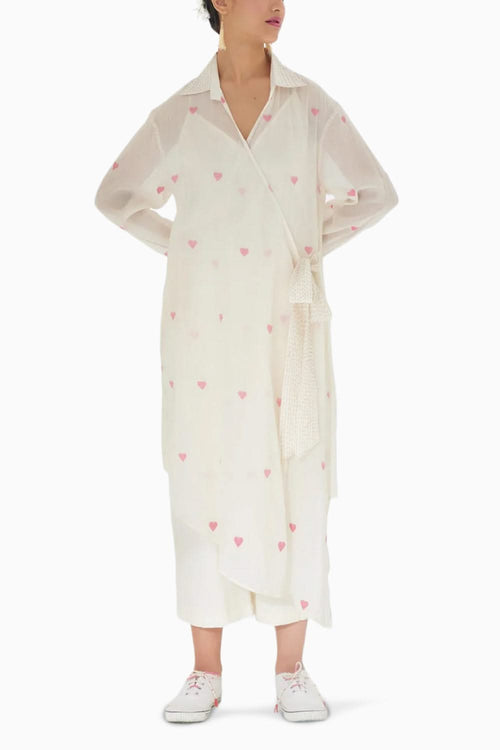 Cream Heart Jamdani Wrap Overgarment