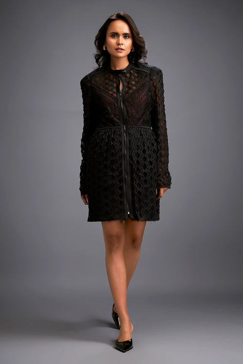 Mesh Dress With Geometric Patterns