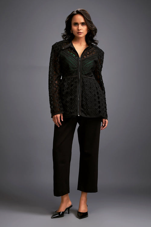 Black Semi-Sheer Jacket With Pants