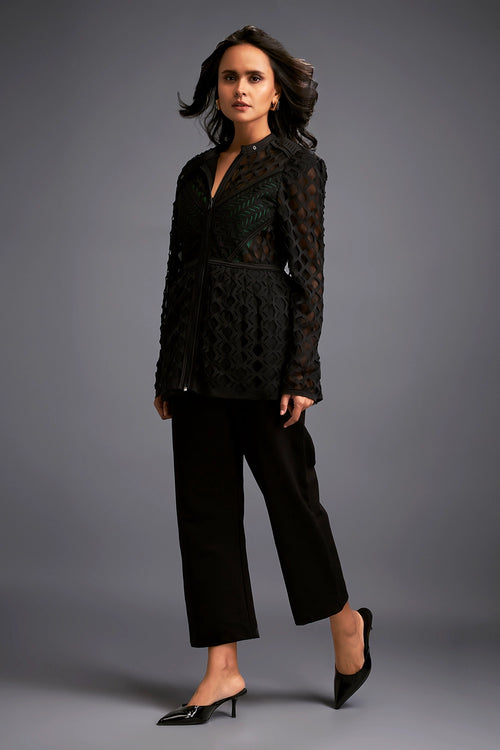 Black Semi-Sheer Jacket With Pants