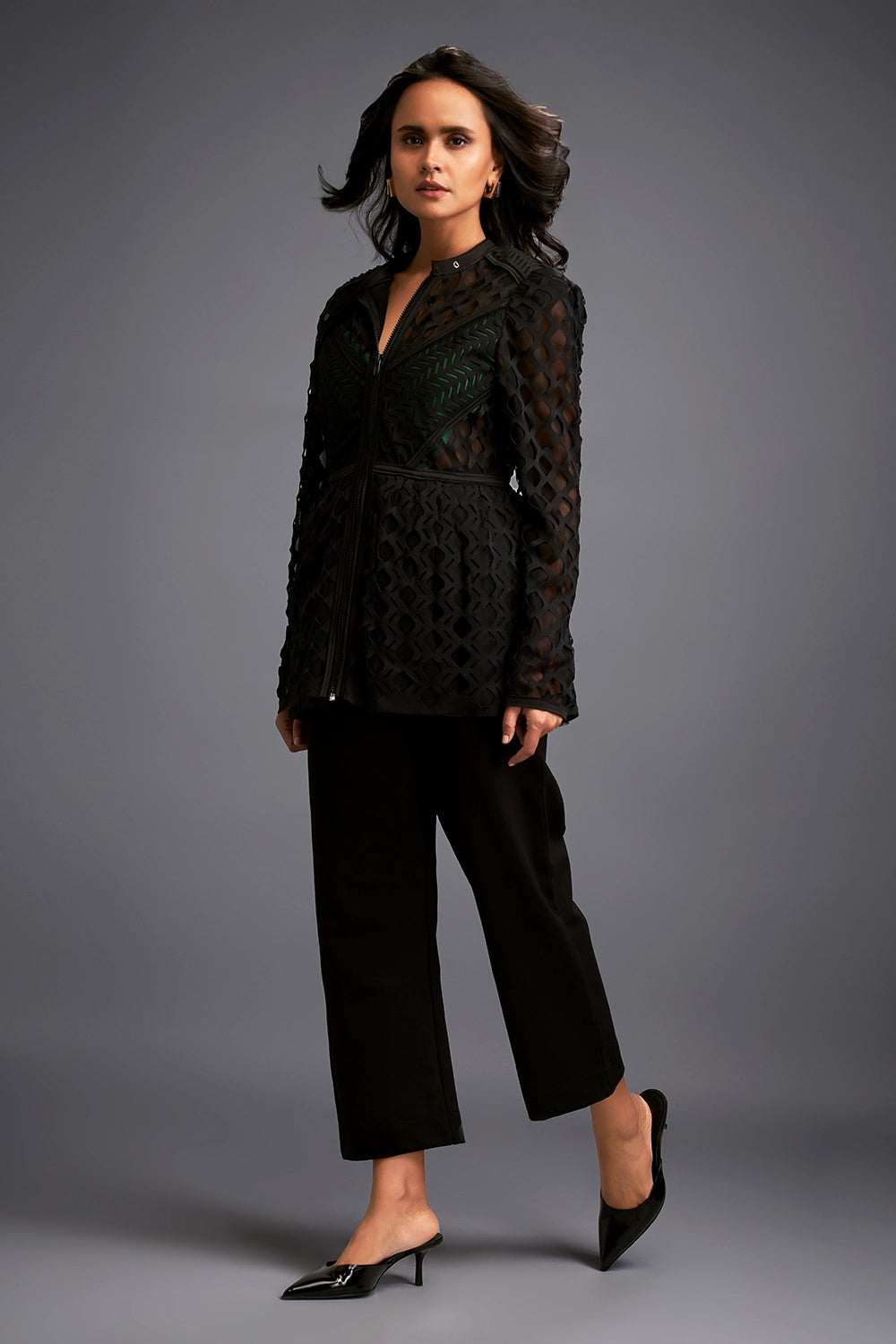 Black Semi-Sheer Jacket With Pants