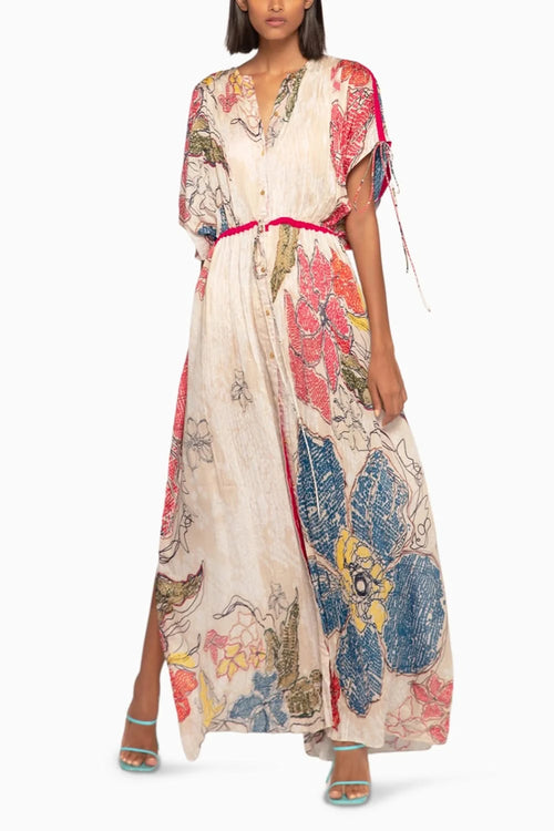 Periwinkle Bandhani Kaftan with Drawstrings