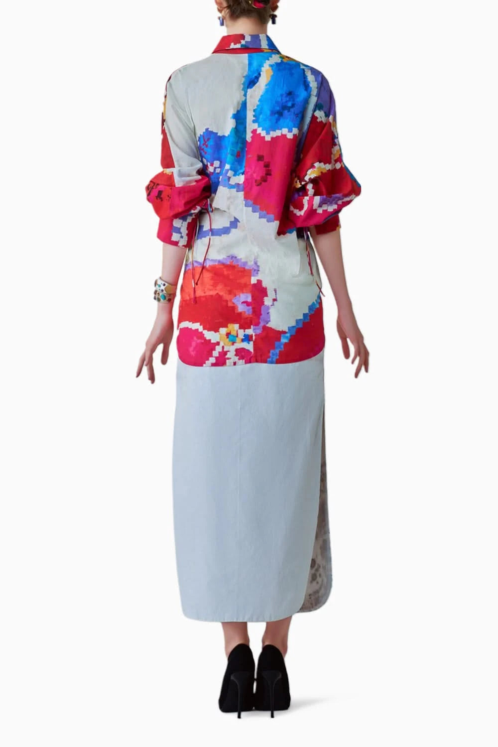 Sia Ikat Batwing Shirt & Morgan Embroidered Maxi Skirt