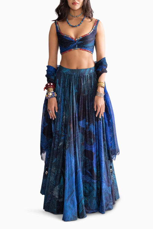 Riley Blue Blouse with Magnolia Lehenga and Scallop Dupatta