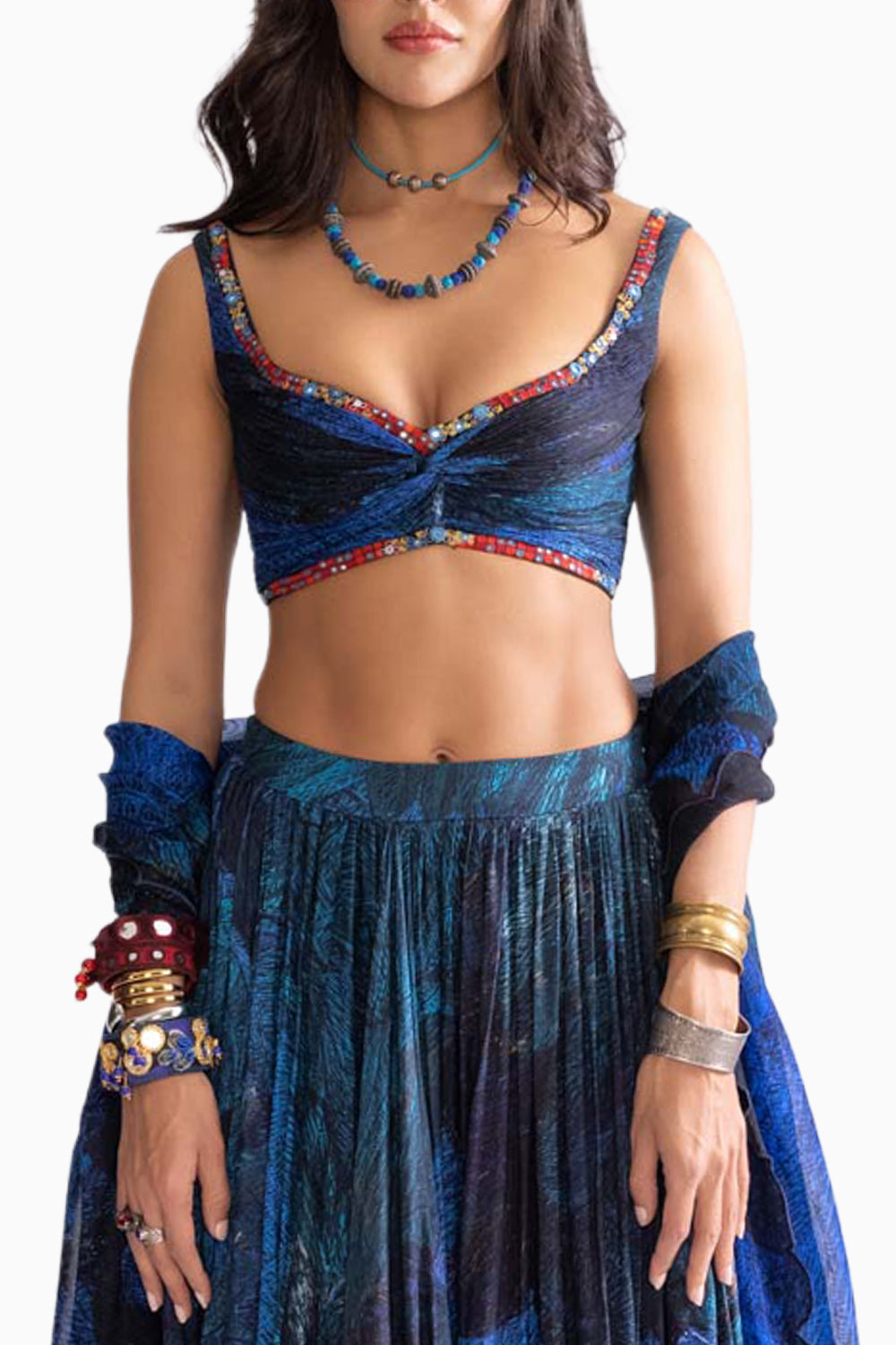 Riley Blue Blouse with Magnolia Lehenga and Scallop Dupatta