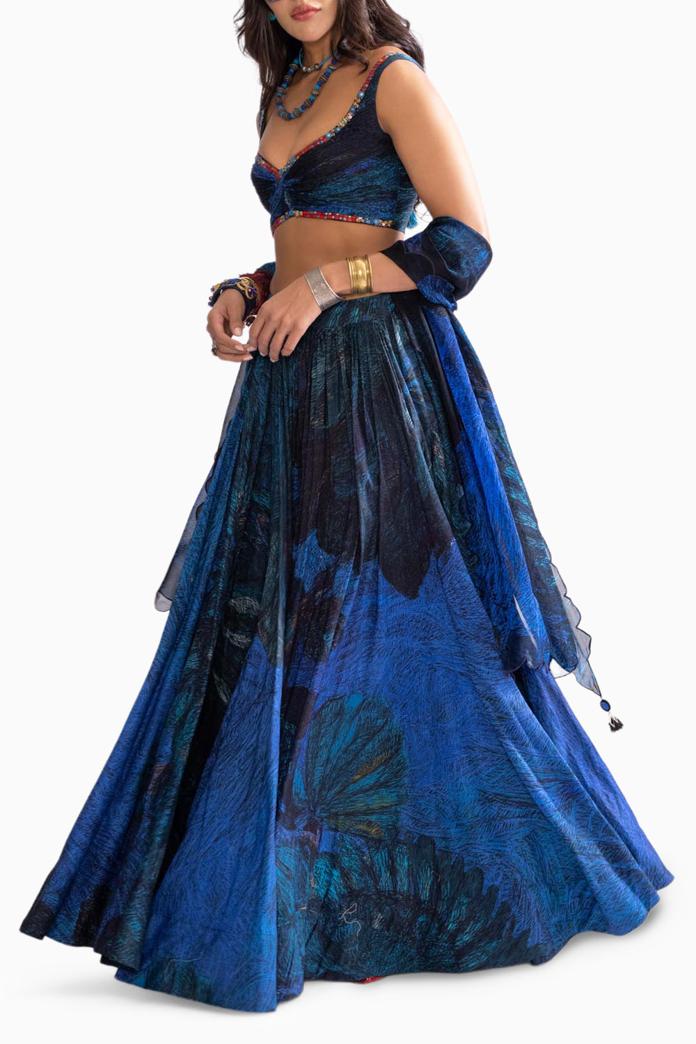 Riley Blue Blouse with Magnolia Lehenga and Scallop Dupatta