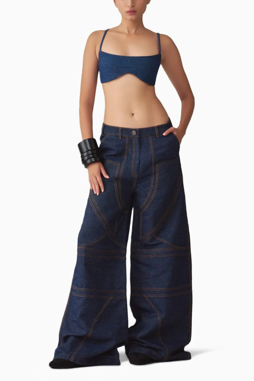 Lara Quilted Denim Bralette & Flared Jeans