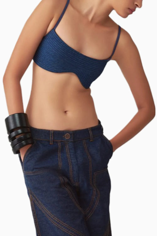 Lara Quilted Denim Bralette & Flared Jeans