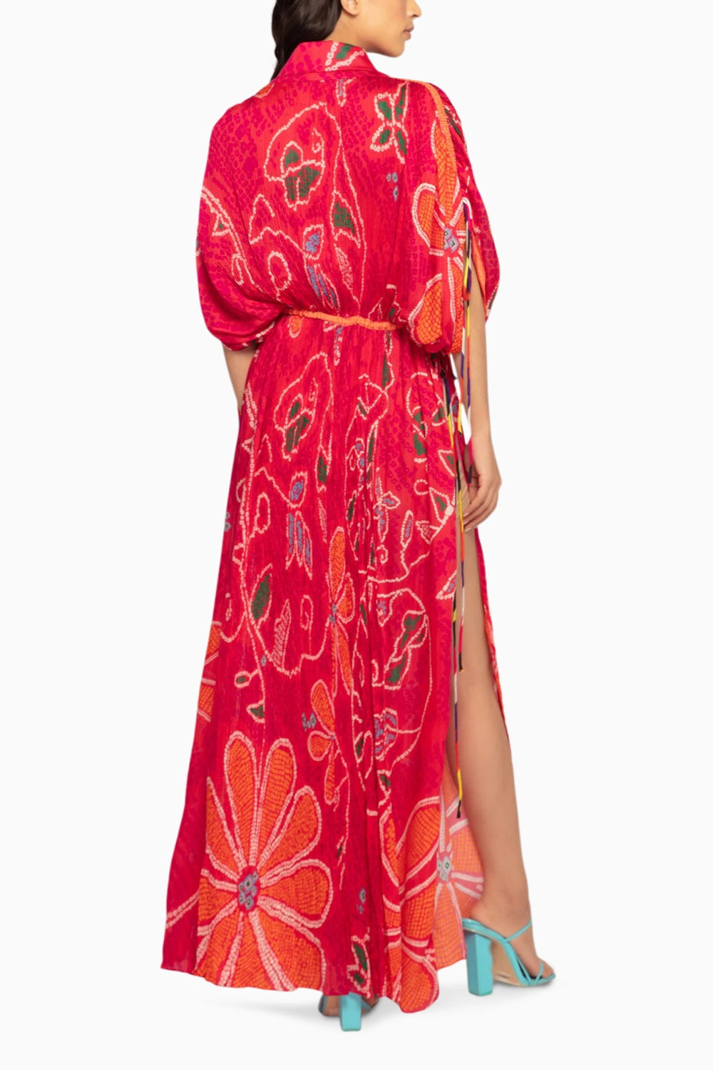 Marigold Bandhani Pleated Kaftan with Drawstrings