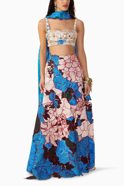 Malaika Embroidered Bustier with Rose Sachi Lehenga and Scallop Dupatta