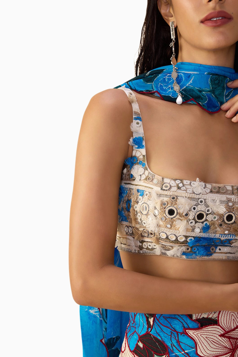 Malaika Embroidered Bustier with Rose Sachi Lehenga and Scallop Dupatta