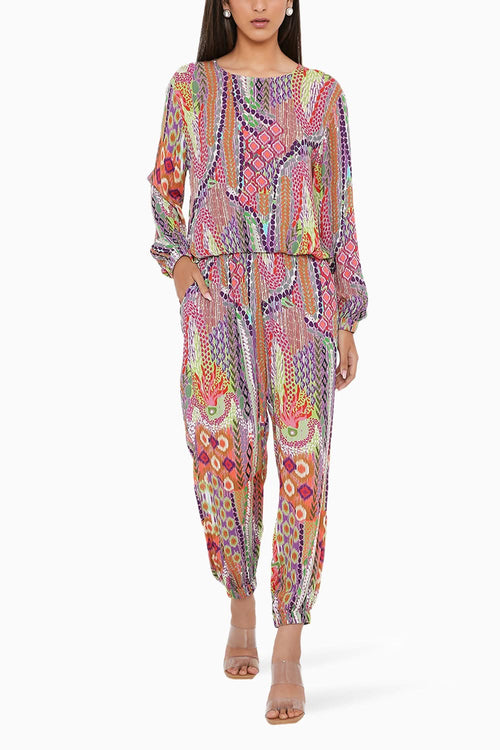 Multicolour African Print Wrinkle Top and Jogger Pants