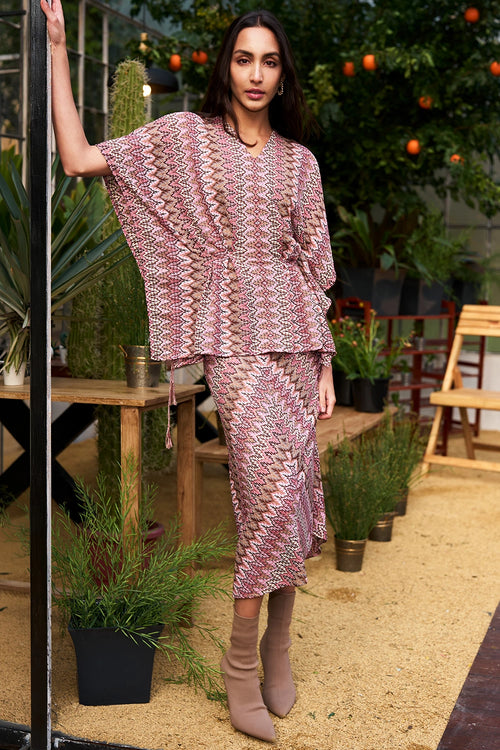 Chevron Knit Kaftan Top And Midi Skirt Set