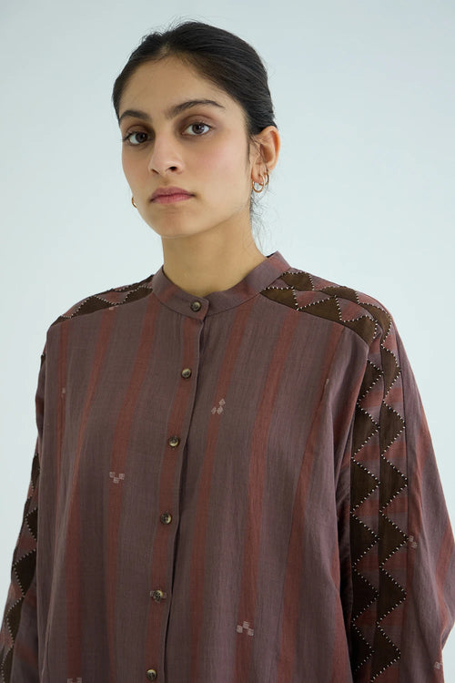 Amer Brown Handwoven Embroidered Top