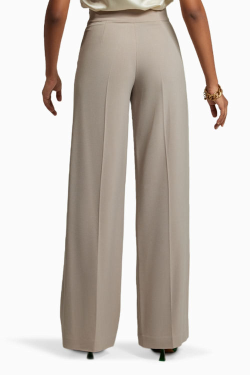 Beige Stretch Suiting Wide-Leg Trousers