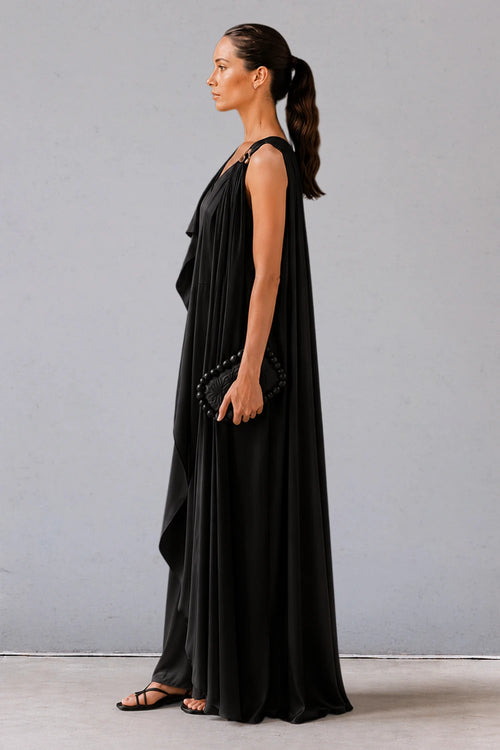 Black Asymmetric Draped Dress