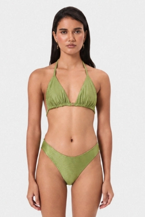 Pistachio Textured Triangle Bikini Top