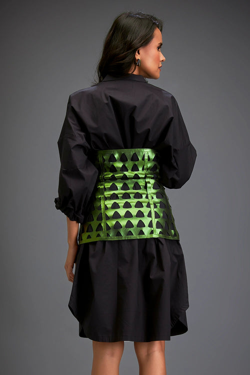 Black Structured Gleam Layered Shirt Dress