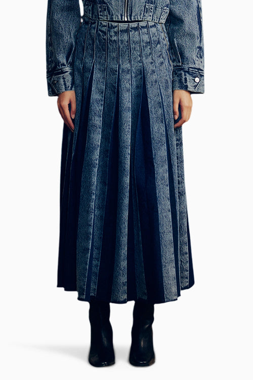 Pleated Denim Skirt