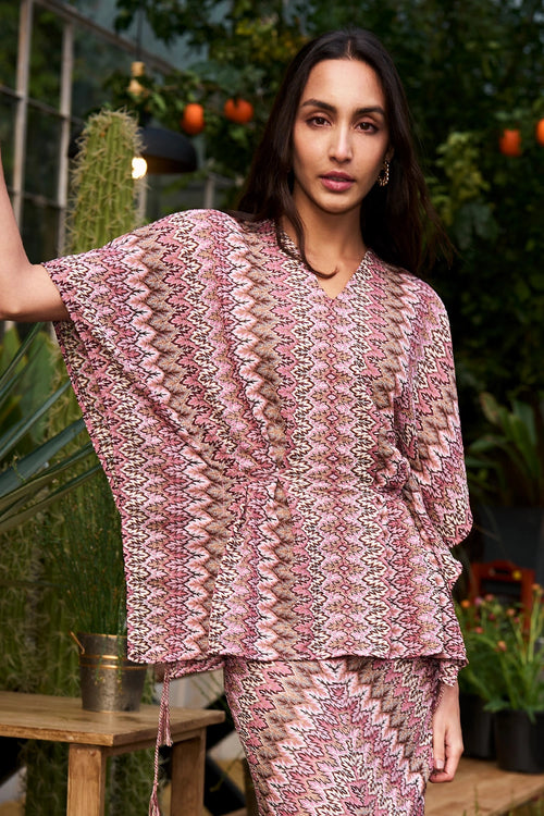 Chevron Knit Kaftan Top And Midi Skirt Set