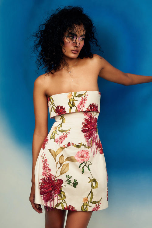 Printed Strapless Mini Dress