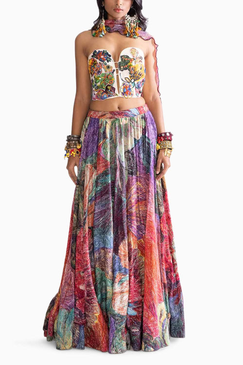 Hoxton Multi Blouse with Magnolia Lehenga and Scallop Multi Dupatta
