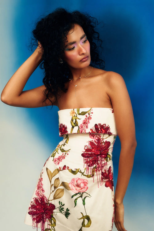Printed Strapless Mini Dress
