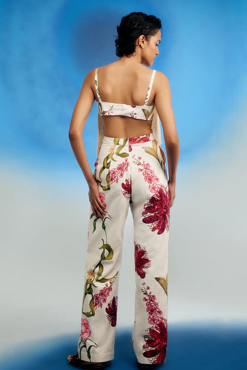 Assymetric Fringe Bralette And Pants Set