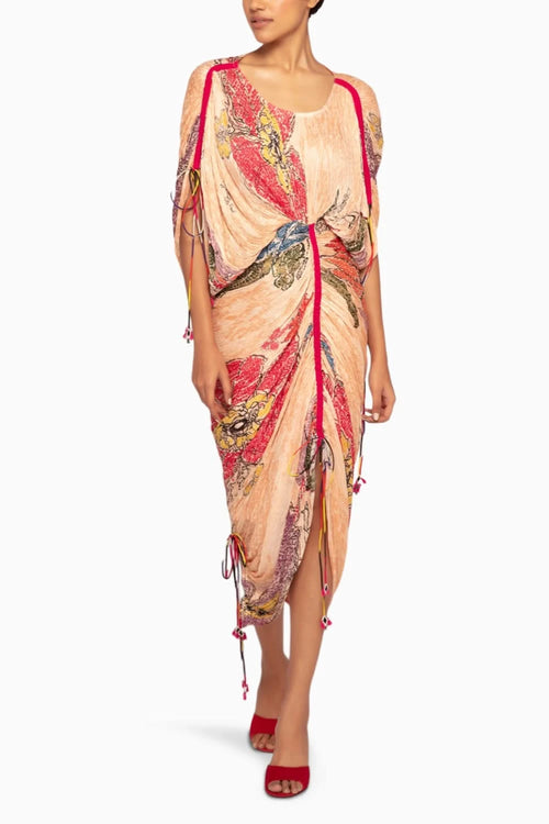 Periwinkle Bandhani Pleated Sari-Style Dress