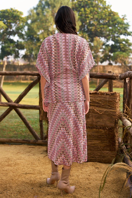 Chevron Knit Kaftan Top And Midi Skirt Set