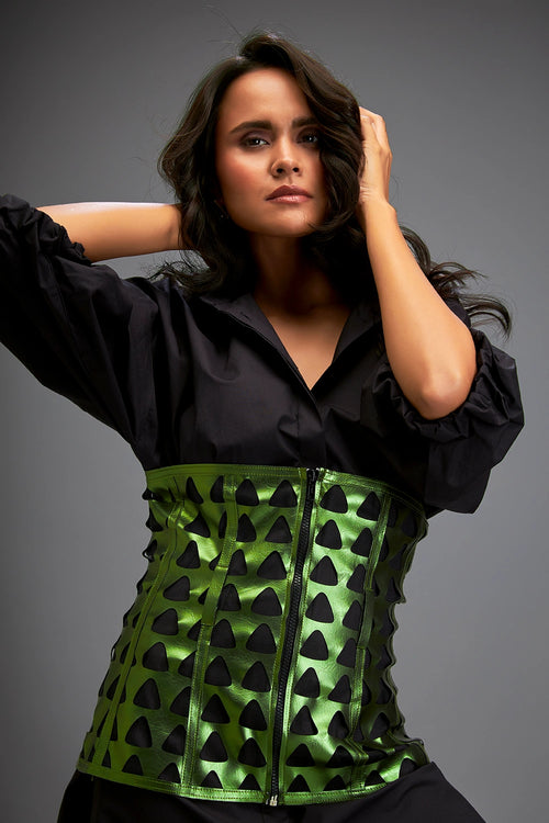 Black Structured Gleam Layered Shirt Dress