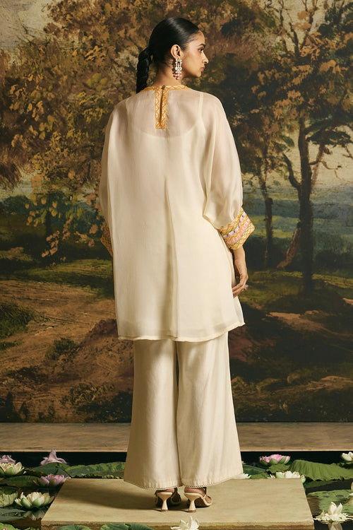 Ivory Floral Blossom Tunic With Cutwork Pants