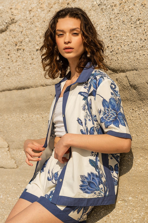 Cancun Floral Blue-White Shirt
