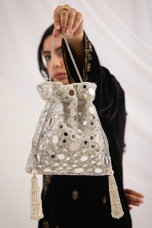 Amani Glow Silver Potli Bag