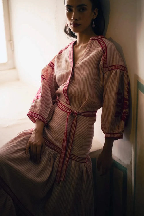 Pink Stripe Linen Set