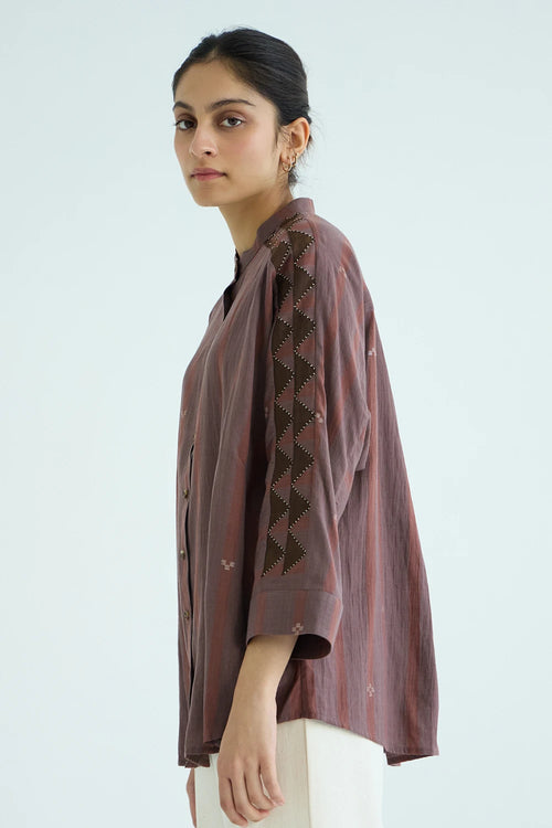 Amer Brown Handwoven Embroidered Top