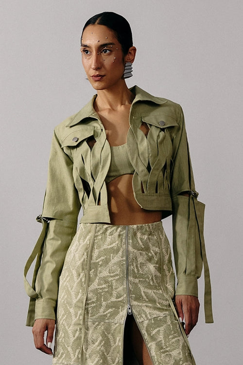 Sage Green Denim Loop Jacket