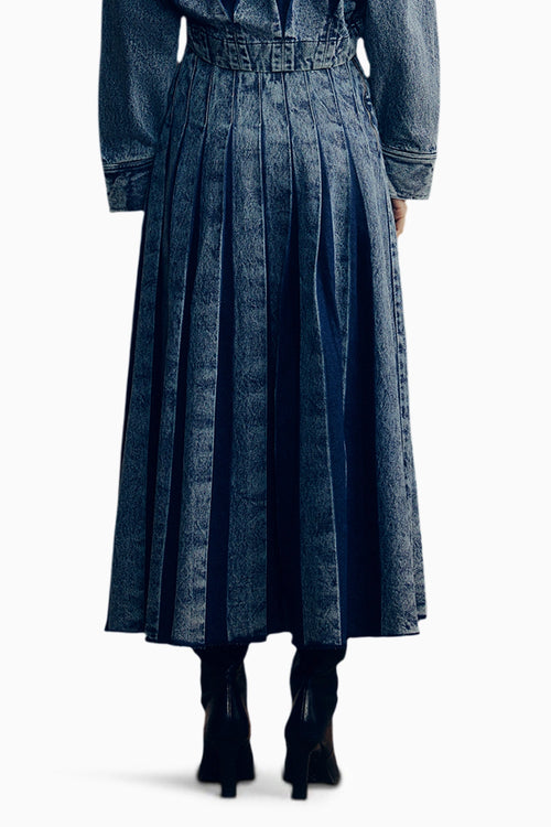 Pleated Denim Skirt