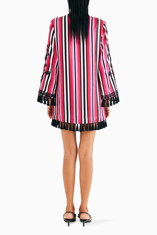 Rani pink Stripe Mashroo Satin Embroidered Tunic