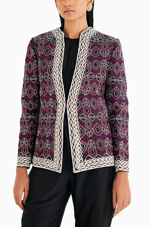 Black and Pink Mughal Jaal Jacket