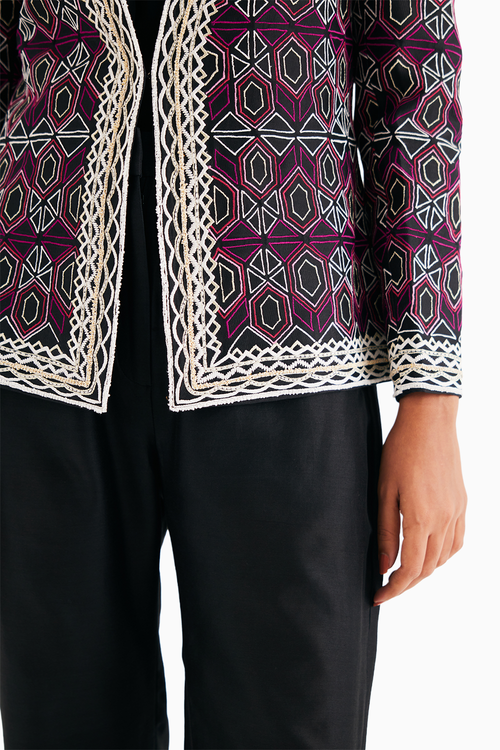 Black and Pink Mughal Jaal Jacket