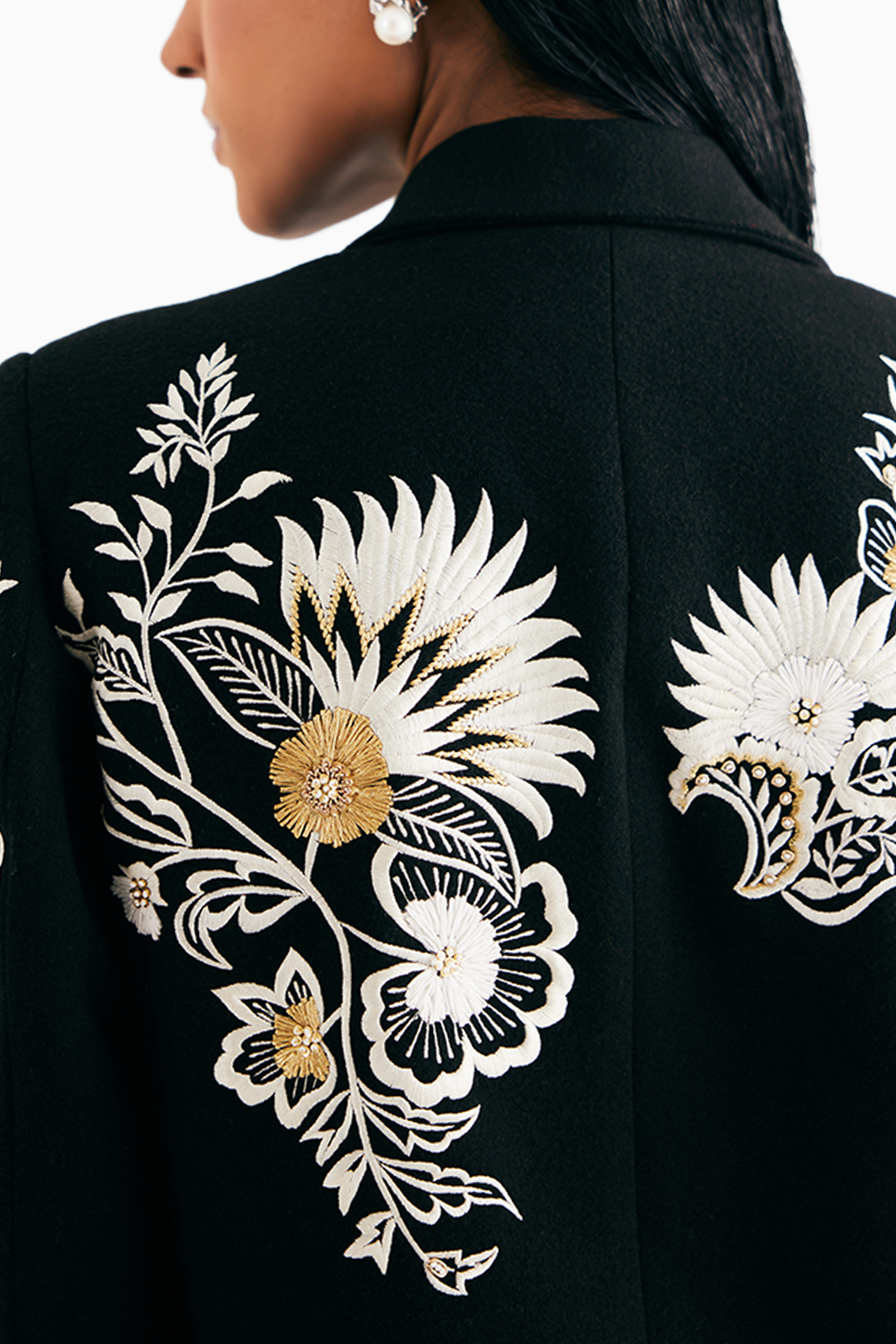 Black Embroidered Floral Wool Jacket