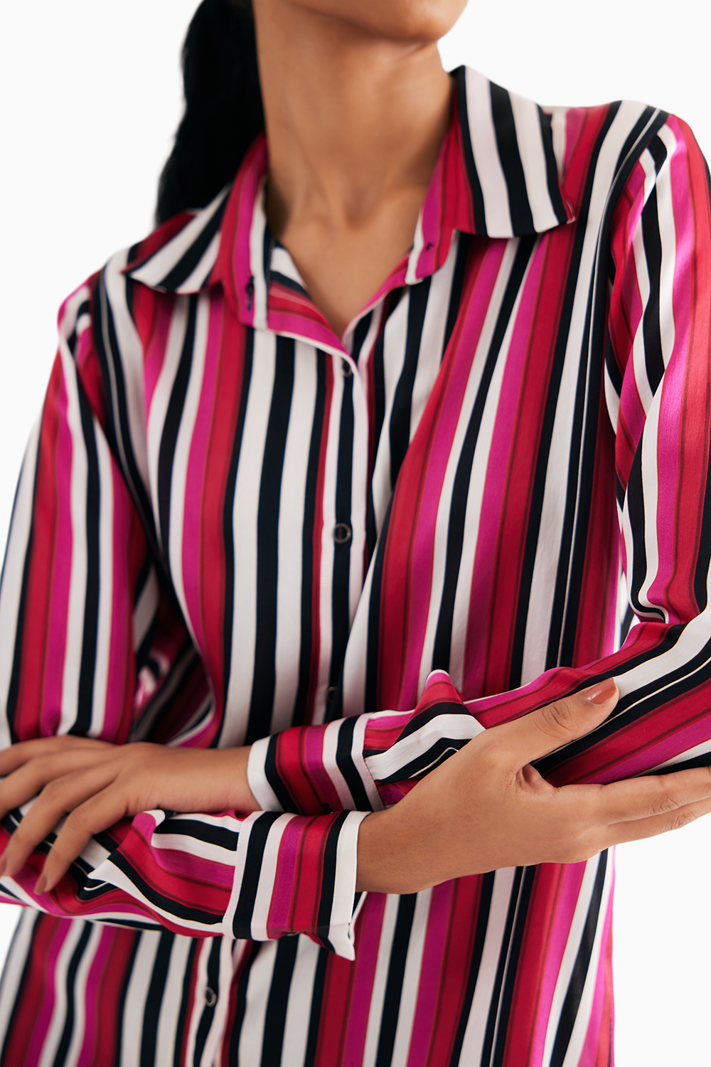 Pink Stripe Satin Silk Shirt